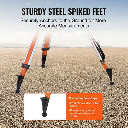 Laser Level Tripod Stand 5/8-11 Thread 45.07-114.37 in Height Aluminum Alloy Knob Lock 3 Leg Sections